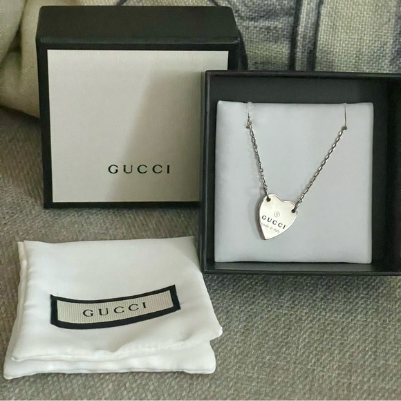 COA⭐️GUCCI Heart SS .925 Necklace(Sizable Chain)W/Box & Dustcover🎬💯Aut… - Picture 1 of 9